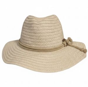 DKNYC Natural Beige Wide-Brim Straw Fedora with Knot Band